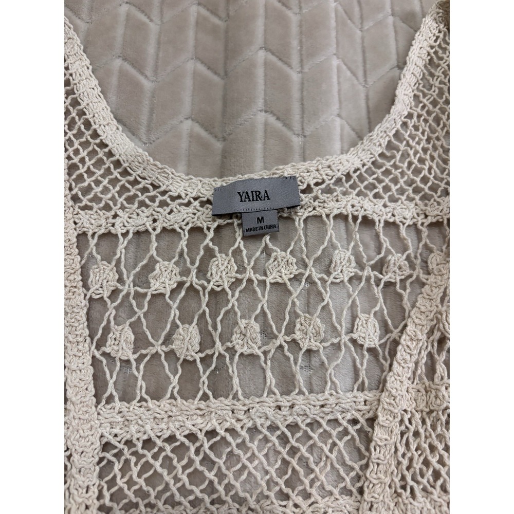 YAIRA Cotton Crochet Duster Open Front Cardigan Tank Top M Coastal Cottagecore - Picture 10 of 13